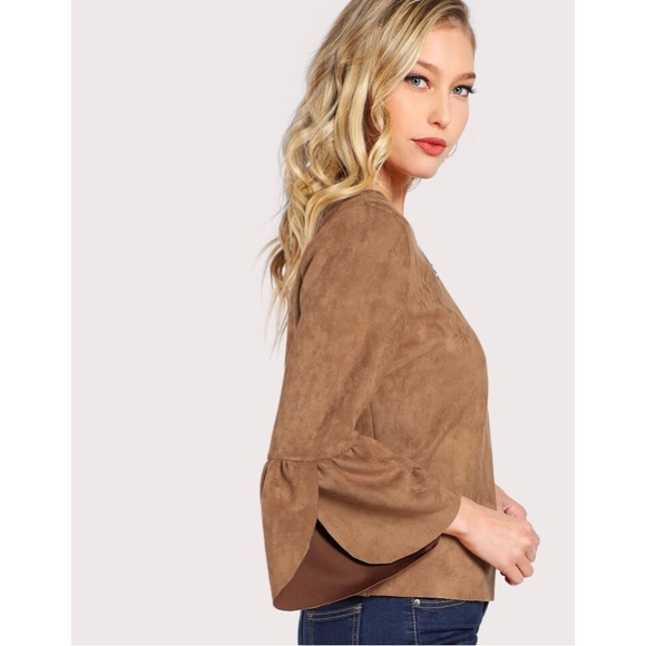 ‼️M LEFT‼️ Brown Flounce Suede Top - Picture 4 of 6